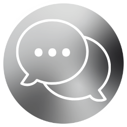 A grey speech bubble icon on a white background.