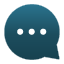 A blue speech bubble with three white dots inside.