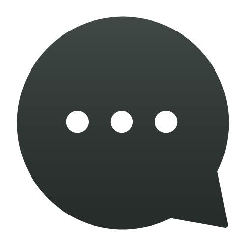 A black speech bubble with three white dots inside.