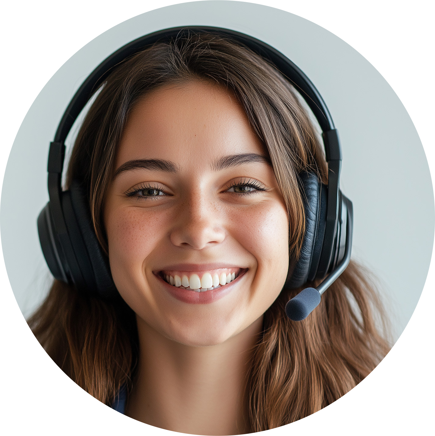 A person wearing headphones with a microphone.