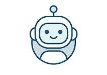 A blue and white robot with a smiling face.