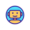 A blue and yellow robot icon with a smiling face.