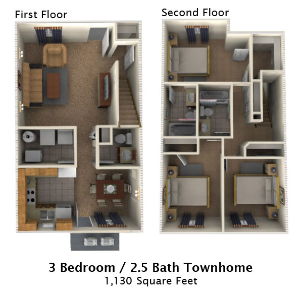Three Bedroom Townhome floor plan
