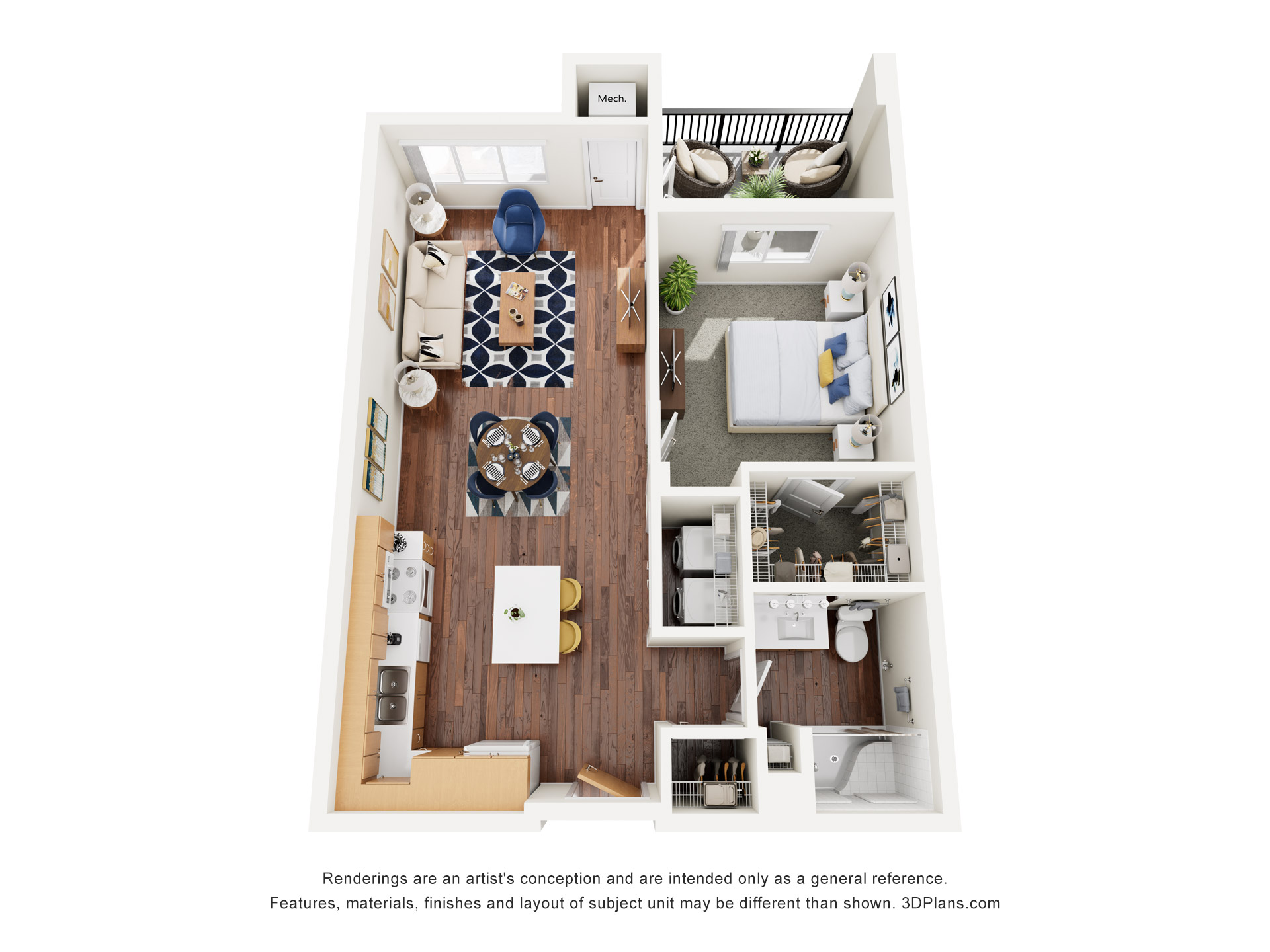 One Bedroom 1A - 60% floor plan