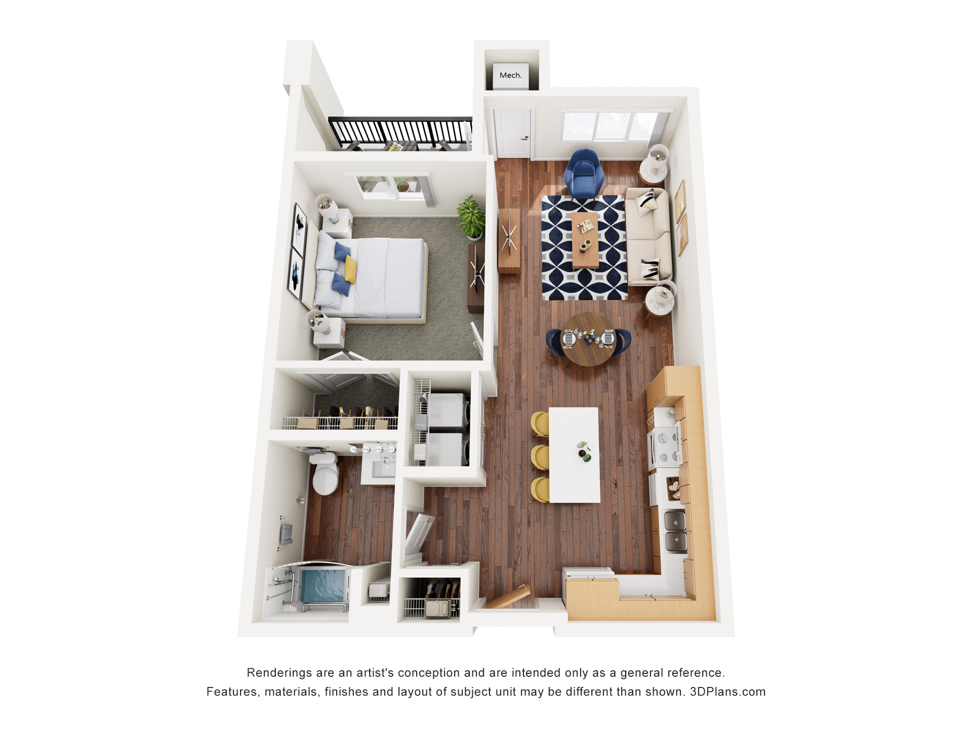 One Bedroom 1B - 70% floor plan