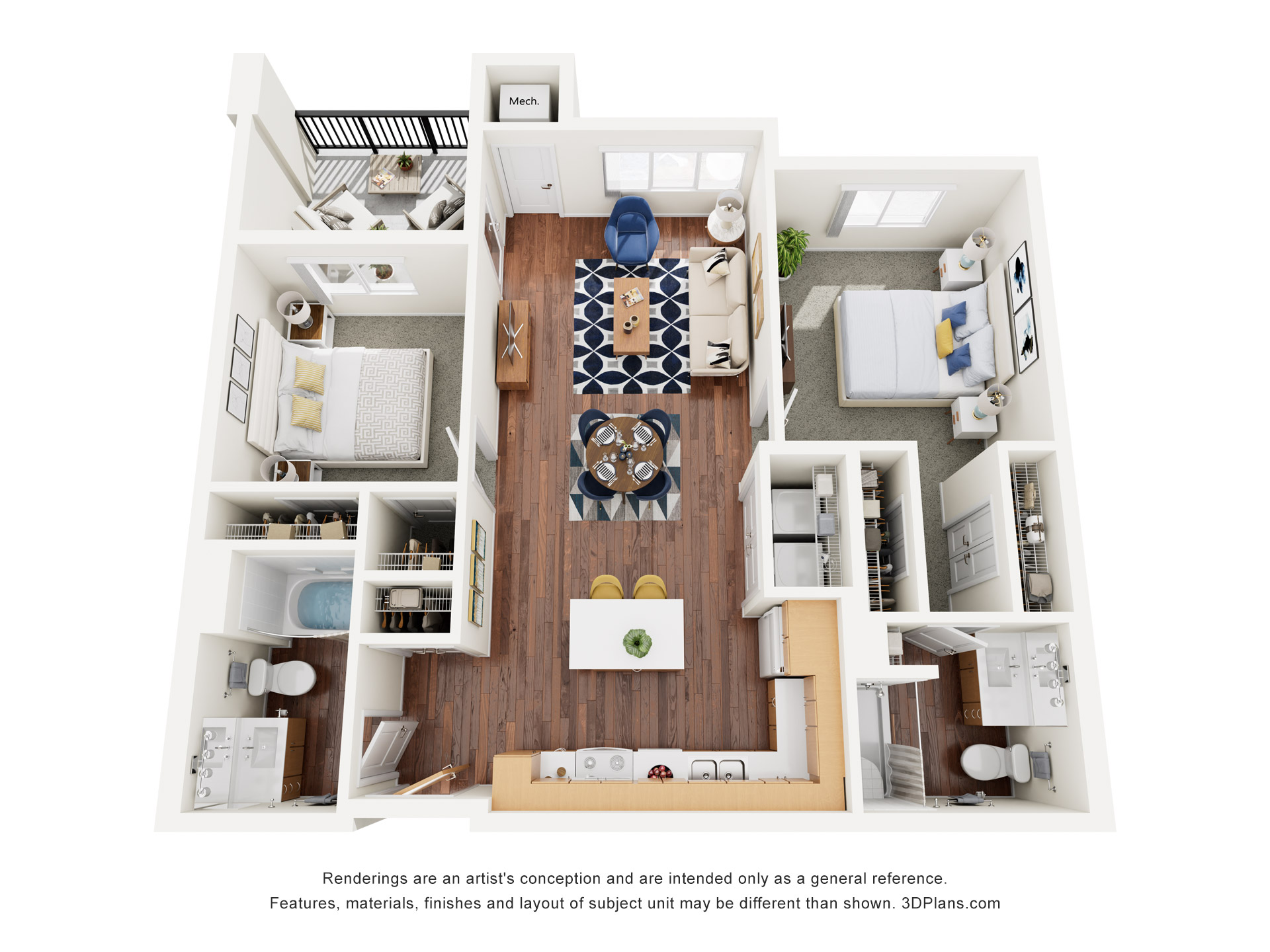 Two Bedroom 2B - 60% floor plan