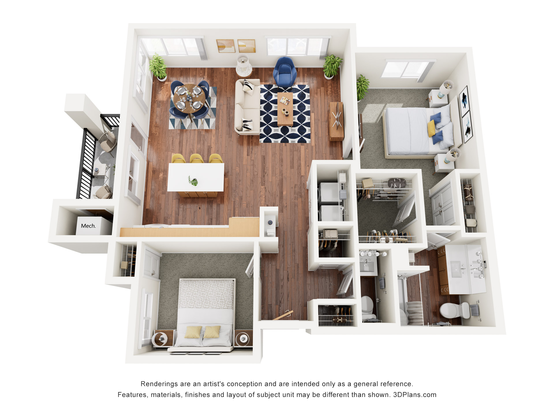 Two Bedroom 2D - 60% floor plan
