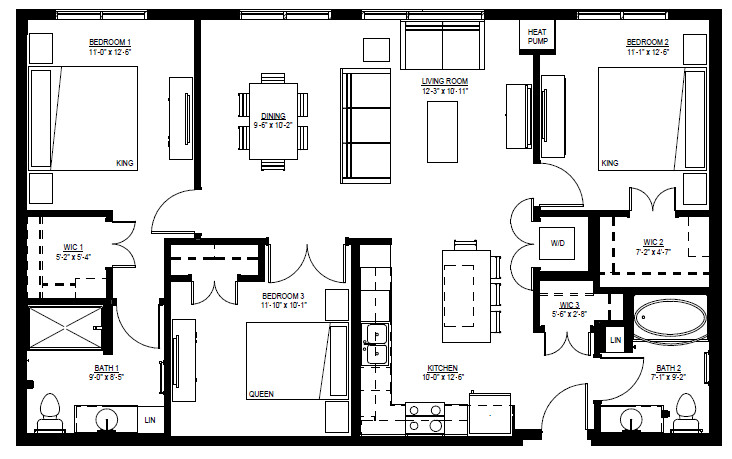 Three Bedroom - L (60%) floor plan