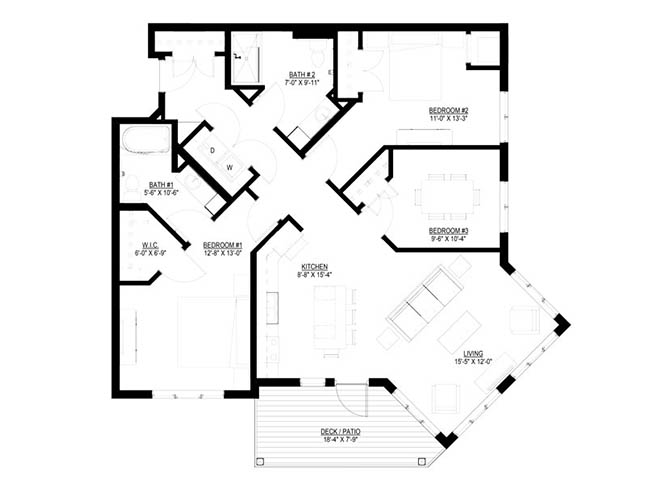 Three Bedroom - B (Wheelchair Accessible) floor plan