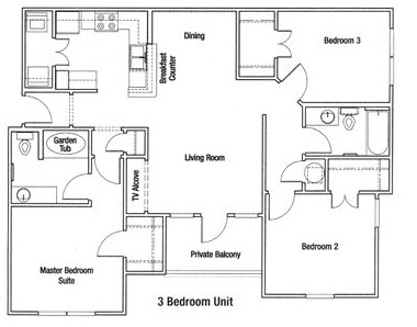 Three Bedroom floor plan