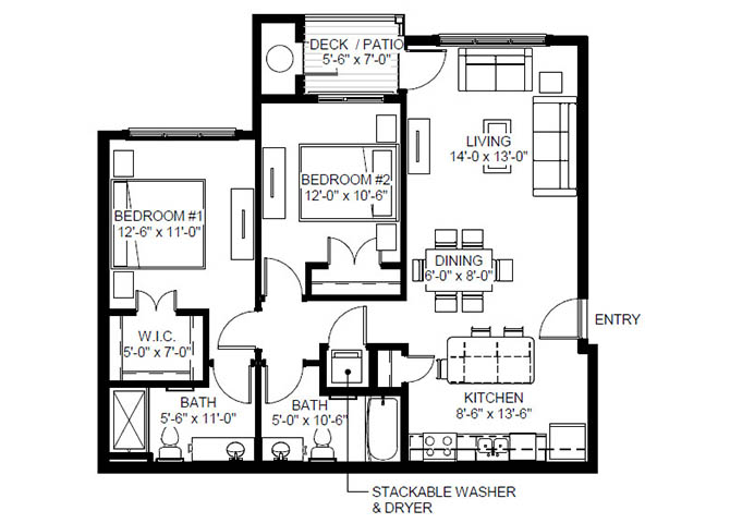 Two Bedroom - D floor plan