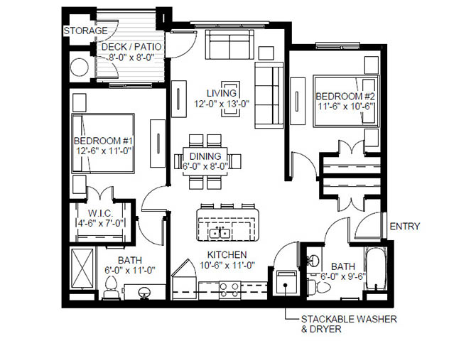 Two Bedroom - B floor plan