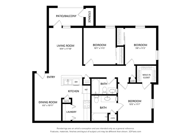 Three Bedroom floor plan