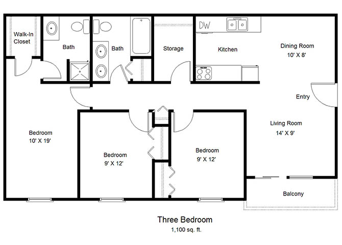 Three Bedroom floor plan