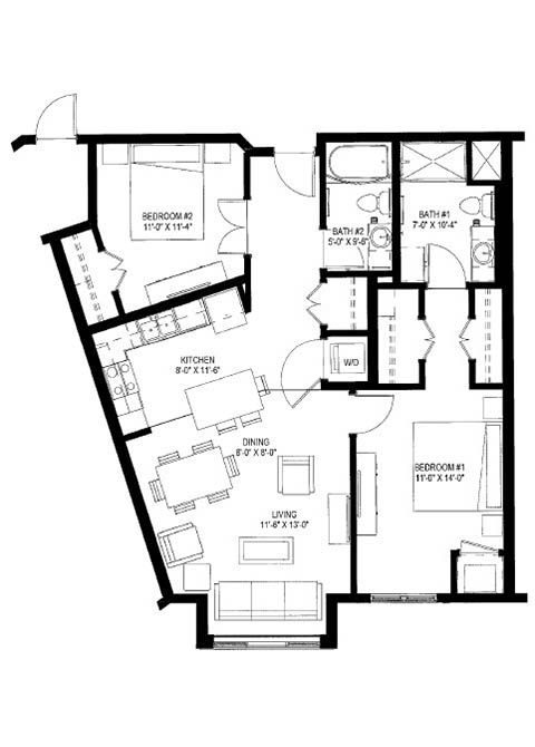 Two Bedroom F floor plan