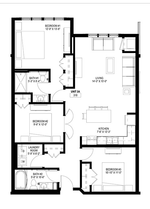 Three Bedroom A floor plan