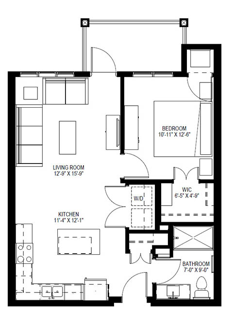 One Bedroom B floor plan