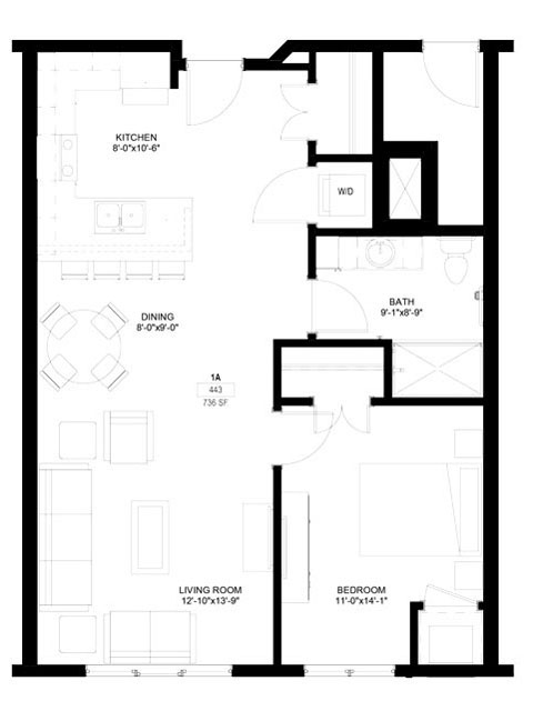 One Bedroom - A floor plan
