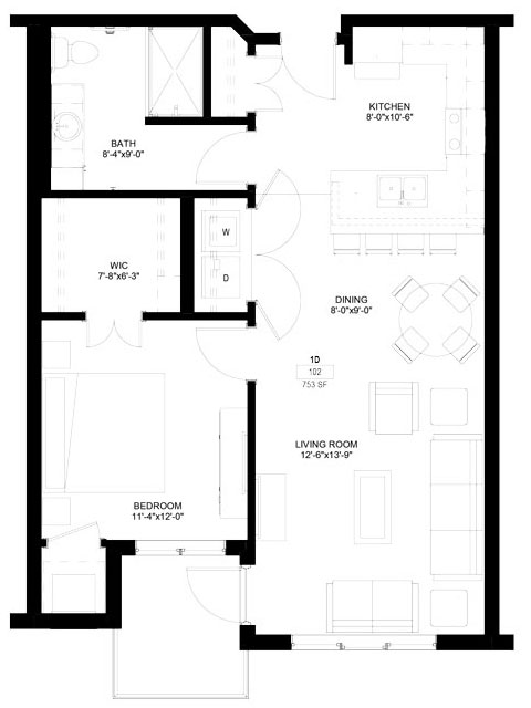 One Bedroom - D floor plan