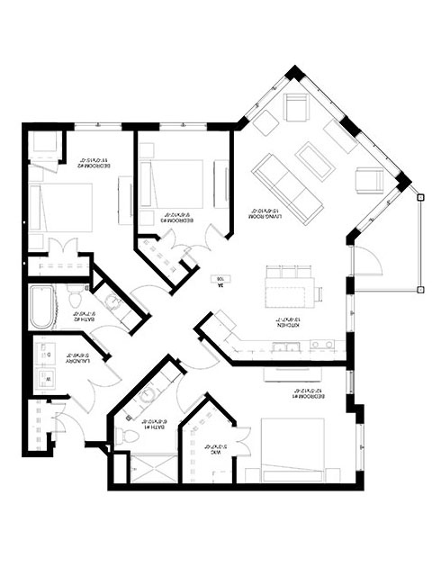 Three Bedroom - A floor plan