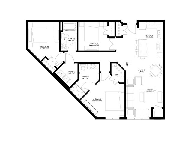 Three Bedroom - B floor plan