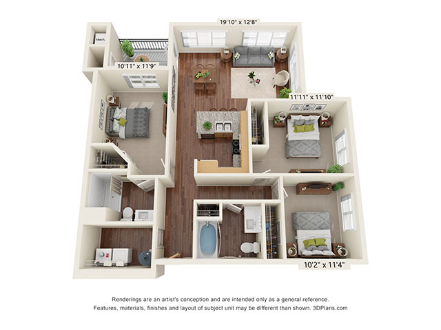Three Bedroom - C1 floor plan