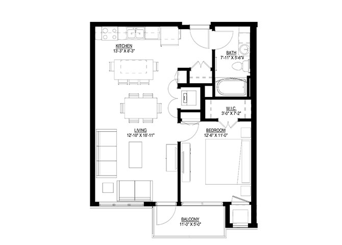 One Bedroom B floor plan