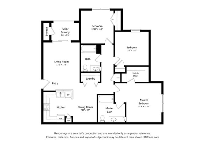 Three Bedroom floor plan
