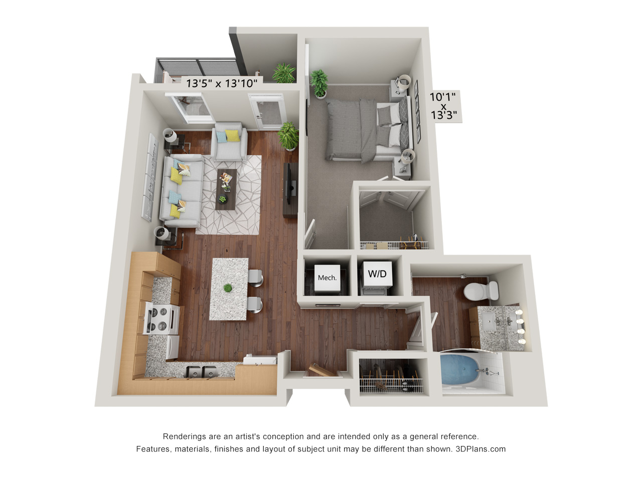 One Bedroom - 1D floor plan