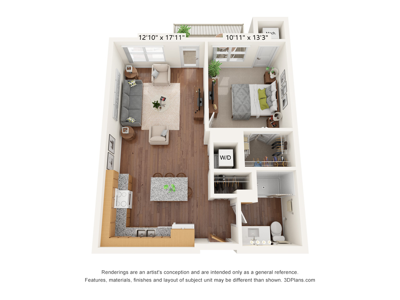 One Bedroom D floor plan