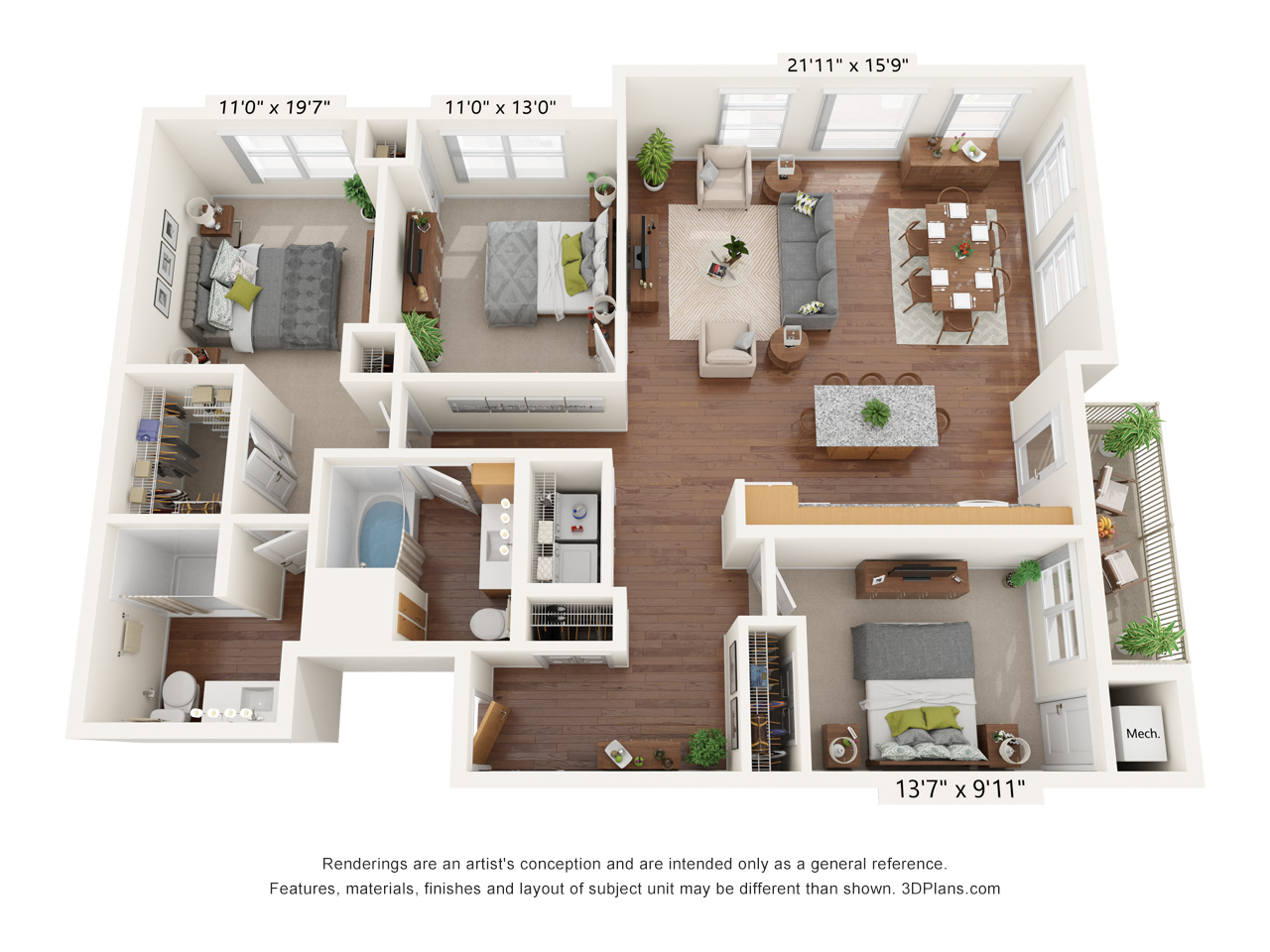 Three Bedroom A floor plan