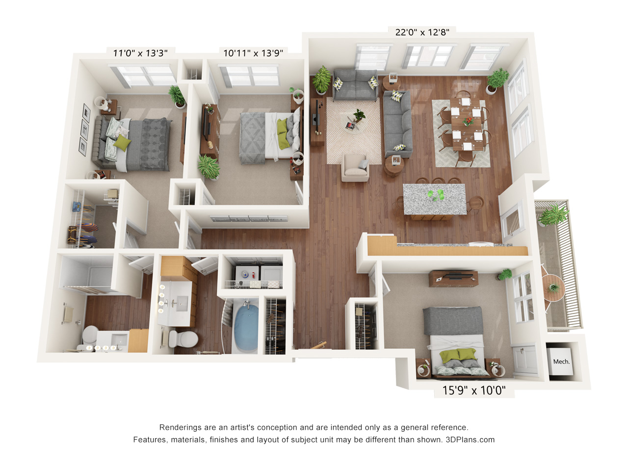 Three Bedroom B floor plan