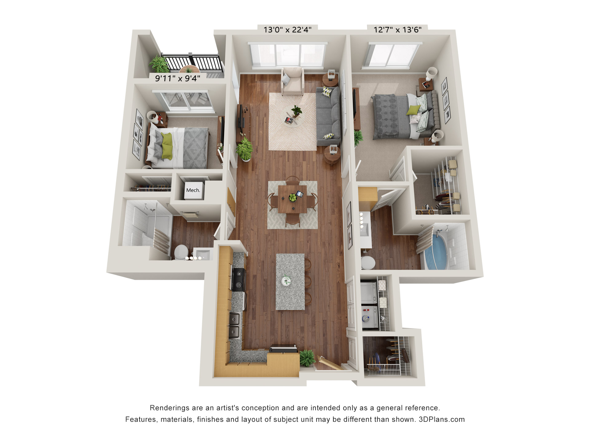 Two Bedroom D floor plan