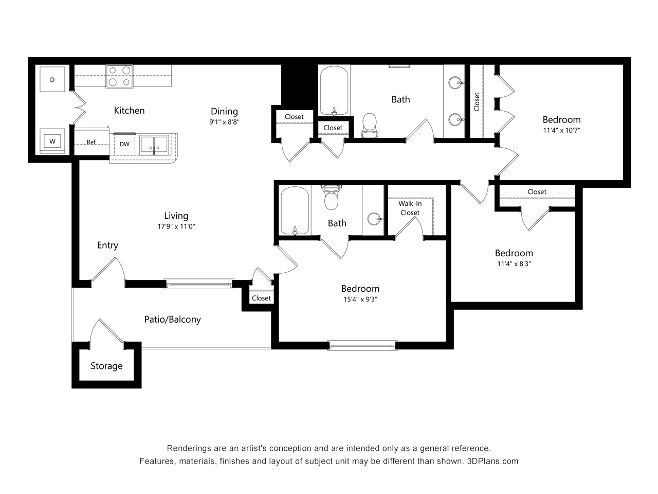 Three Bedroom floor plan