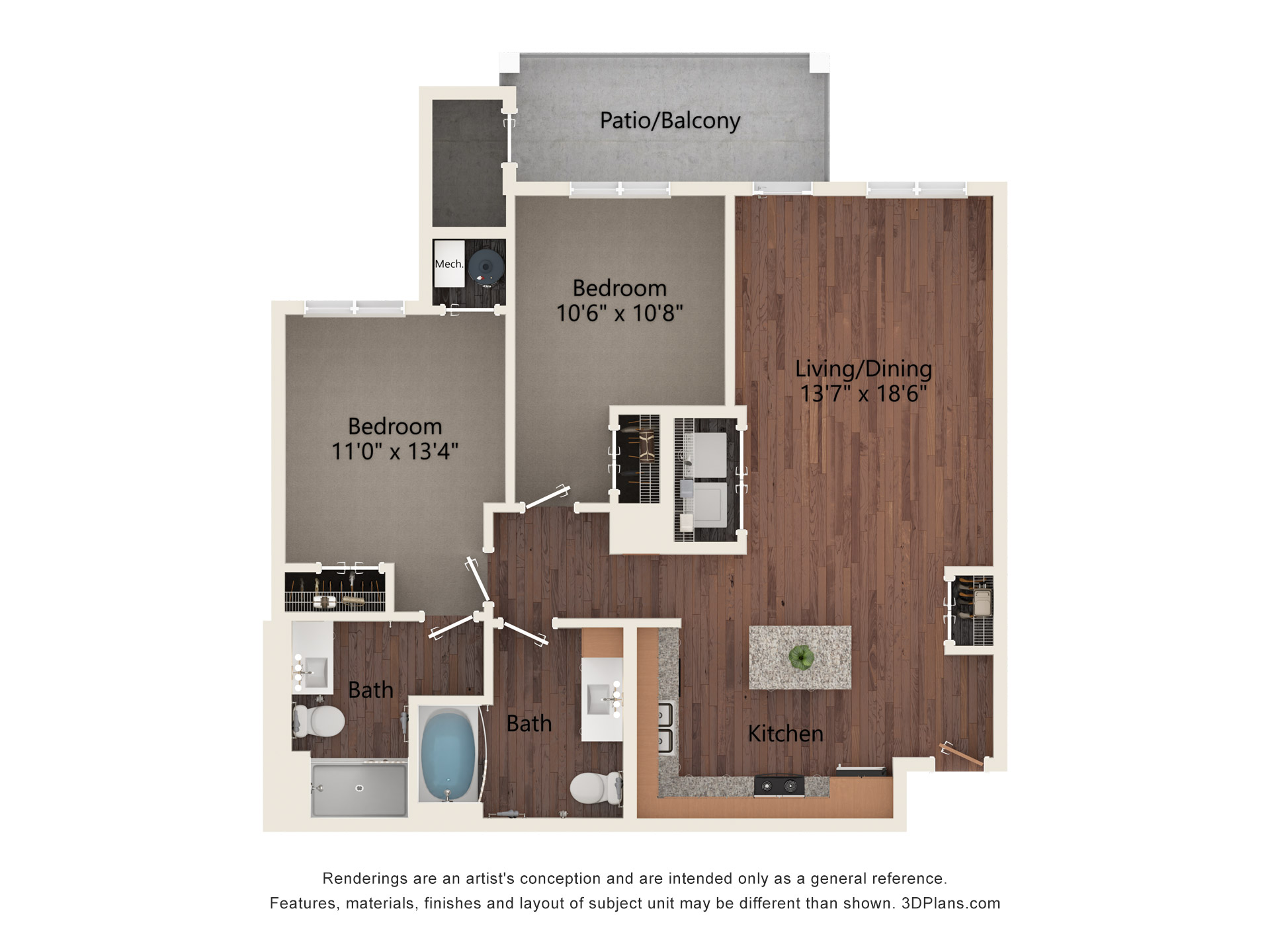 Two Bedroom - 2B floor plan