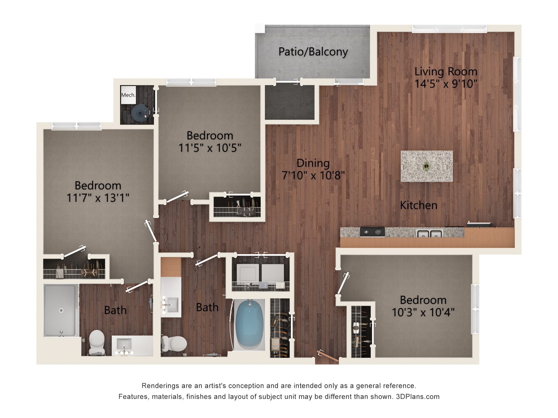 Three Bedroom - 3B floor plan