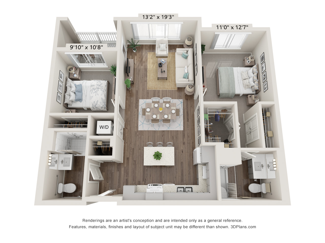Two Bedroom B1 (Wheelchair Accessible) floor plan