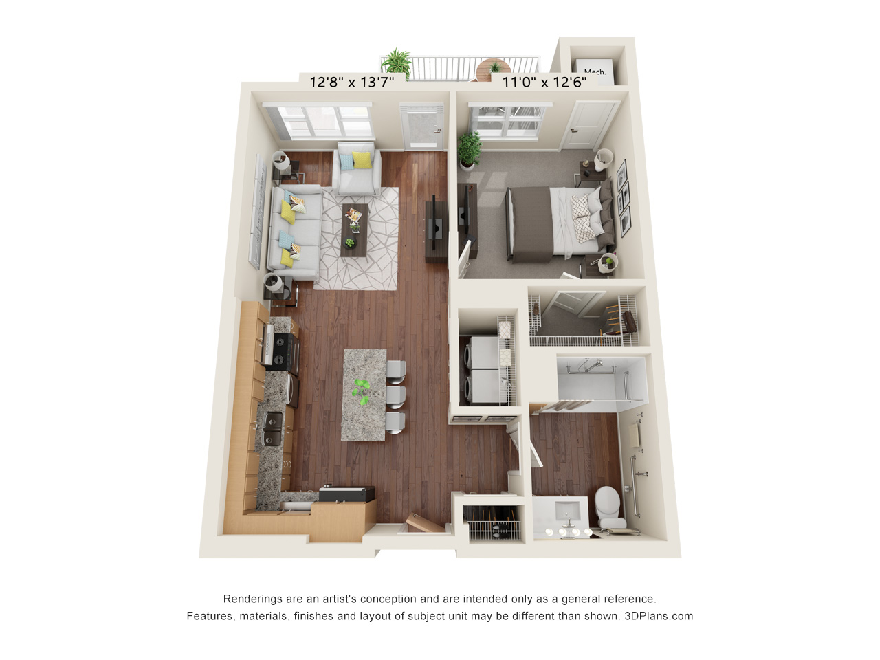 One Bedroom - E (Wheelchair Accessible) floor plan