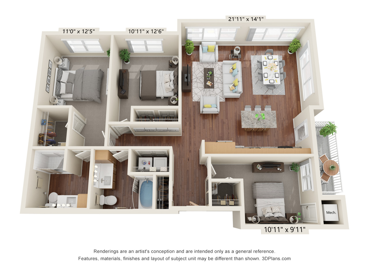 Three Bedroom - D floor plan