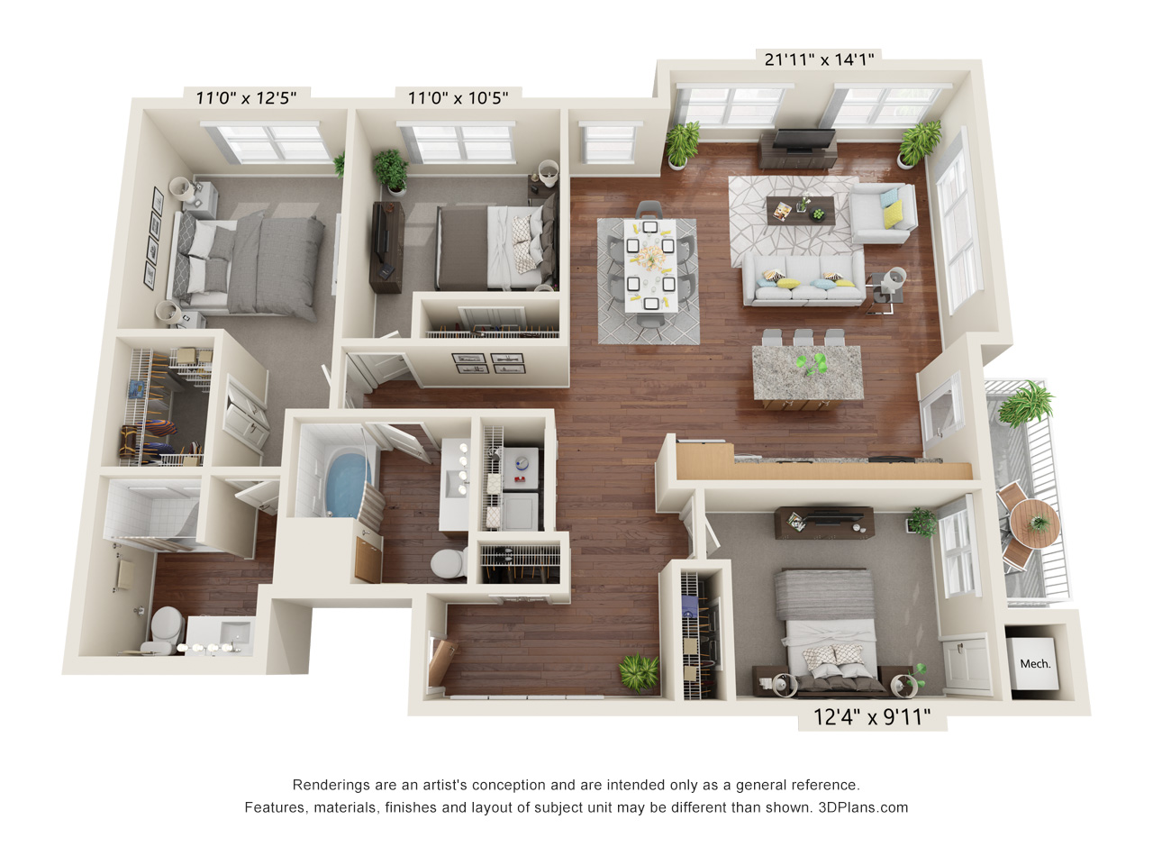 Three Bedroom - E floor plan