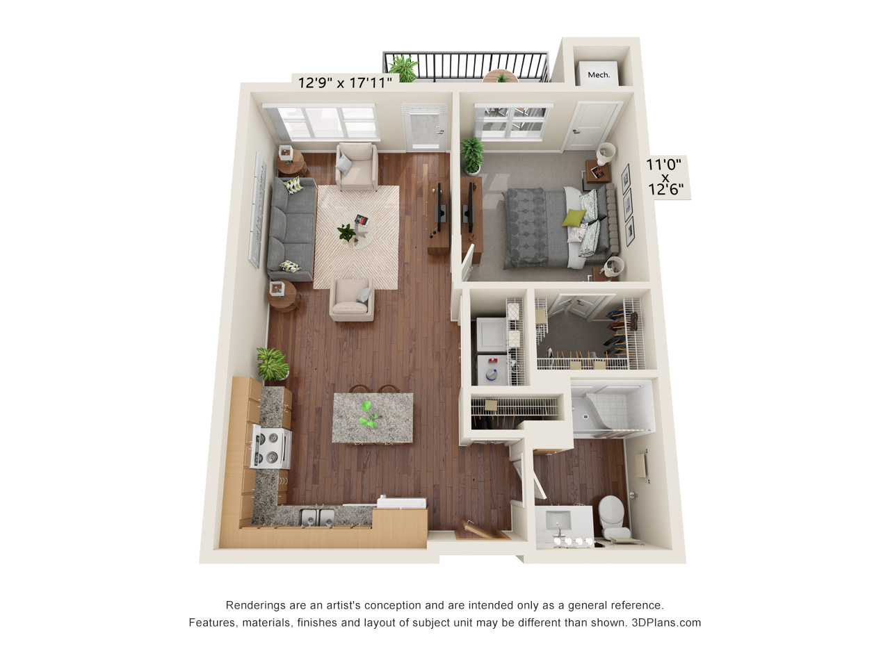 One Bedroom - D floor plan
