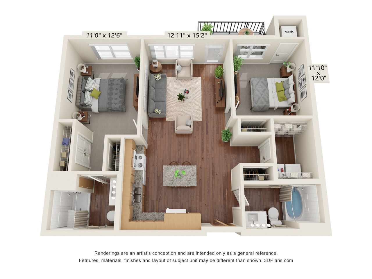 Two Bedroom - B floor plan