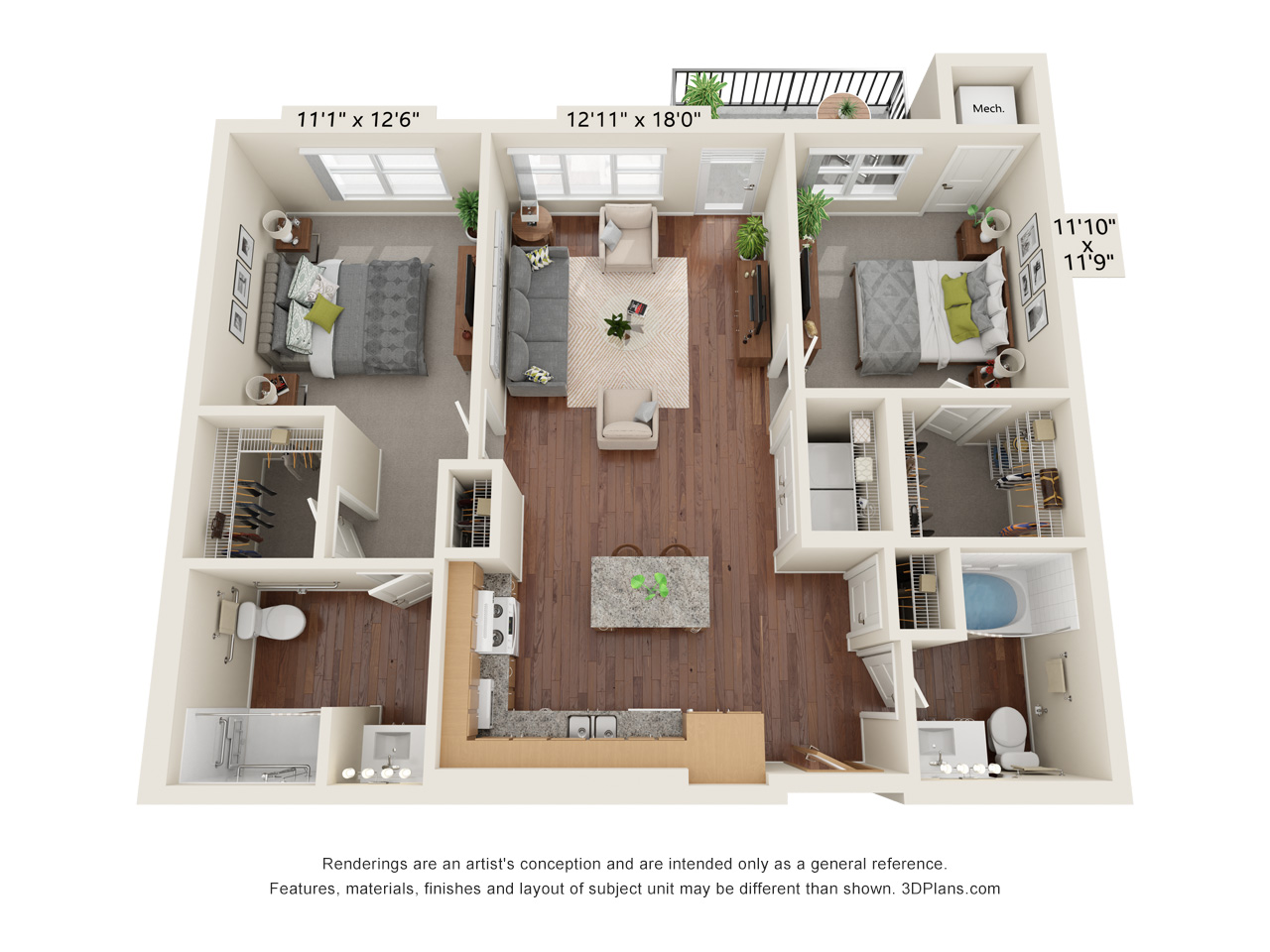 Two Bedroom - C (Wheelchair Accessible) floor plan