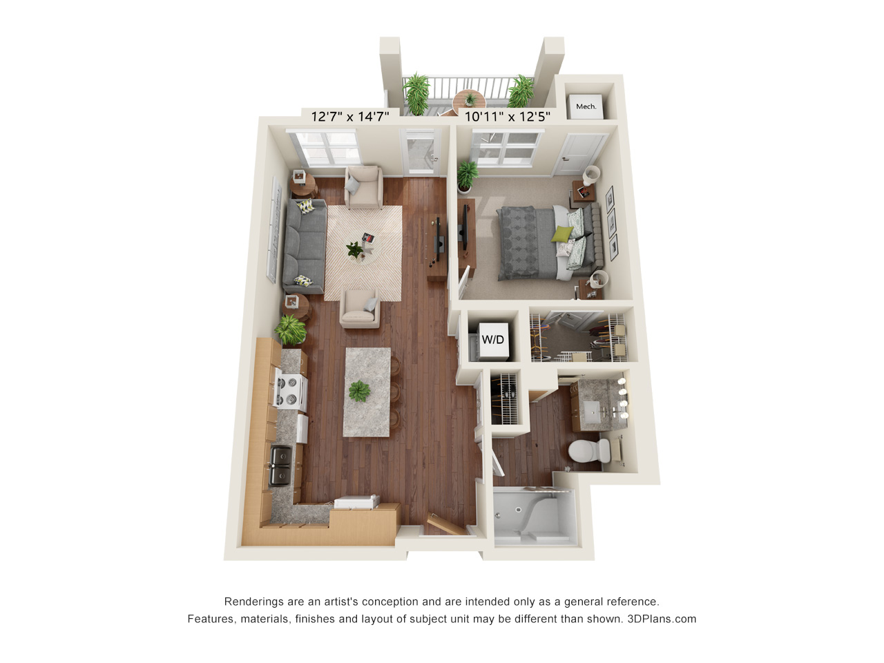 One Bedroom 1A floor plan
