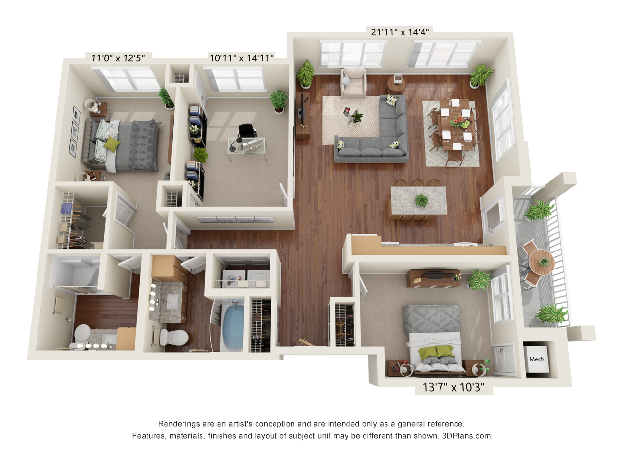 Three Bedroom 3C floor plan
