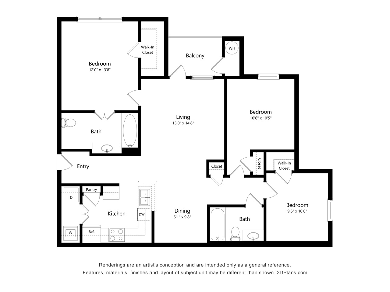 Three Bedroom floor plan