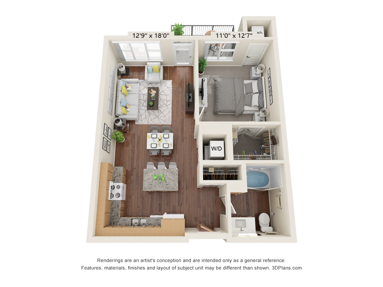 One Bedroom - C (Audio/Visual Accessible) floor plan