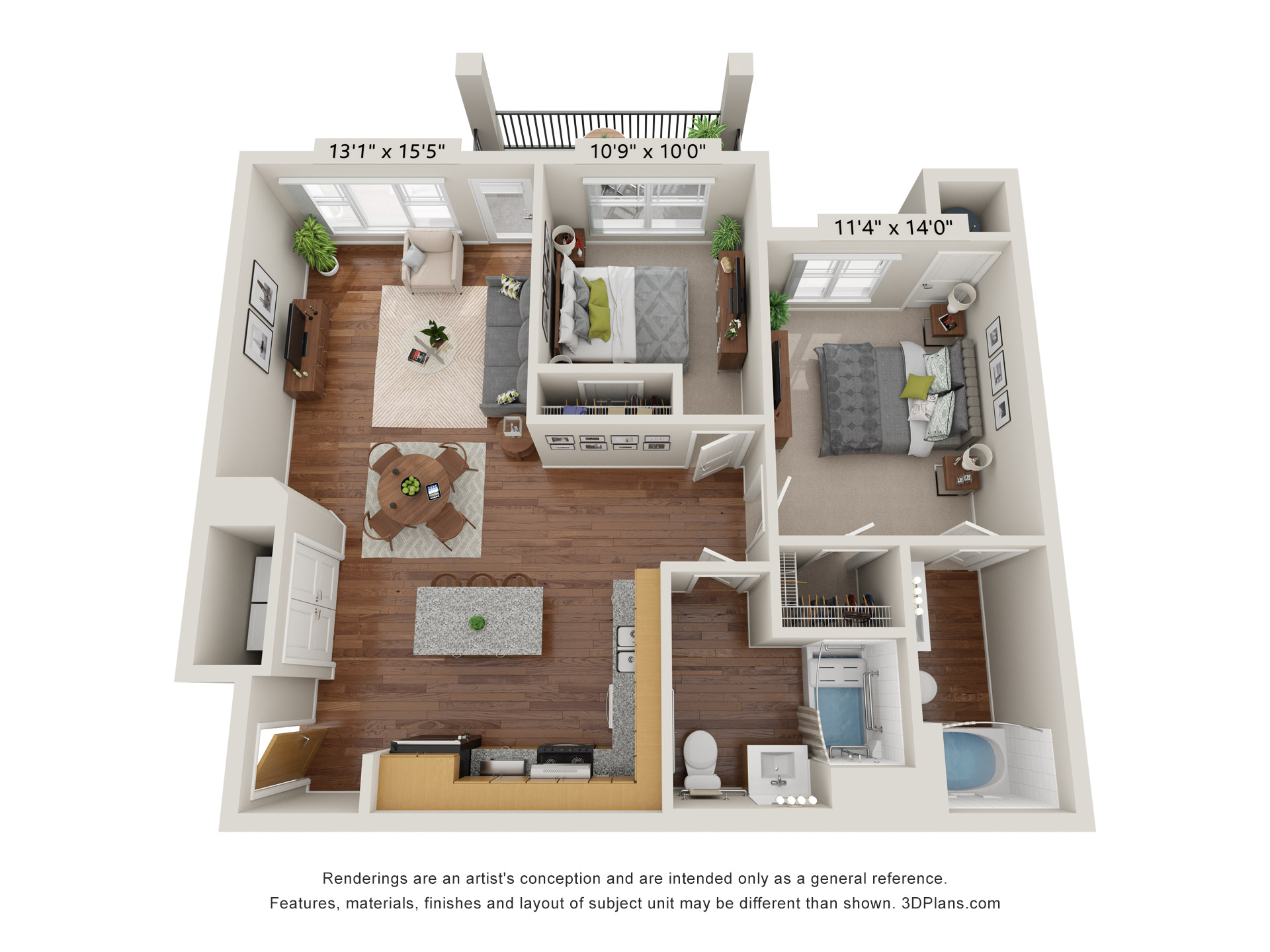 Two Bedroom - 2AA (Wheelchair Accessible) floor plan