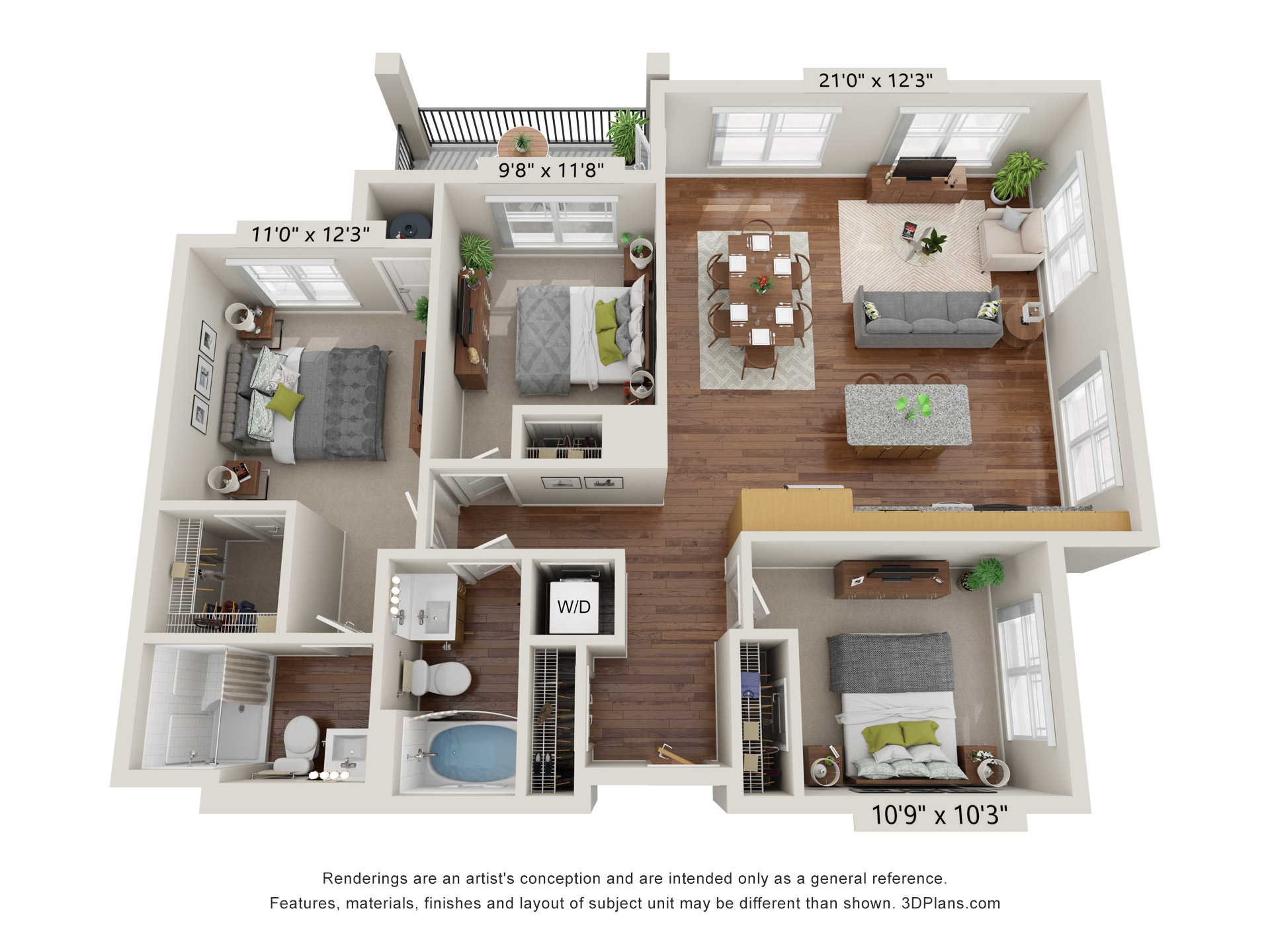 Three Bedroom - 3AB floor plan