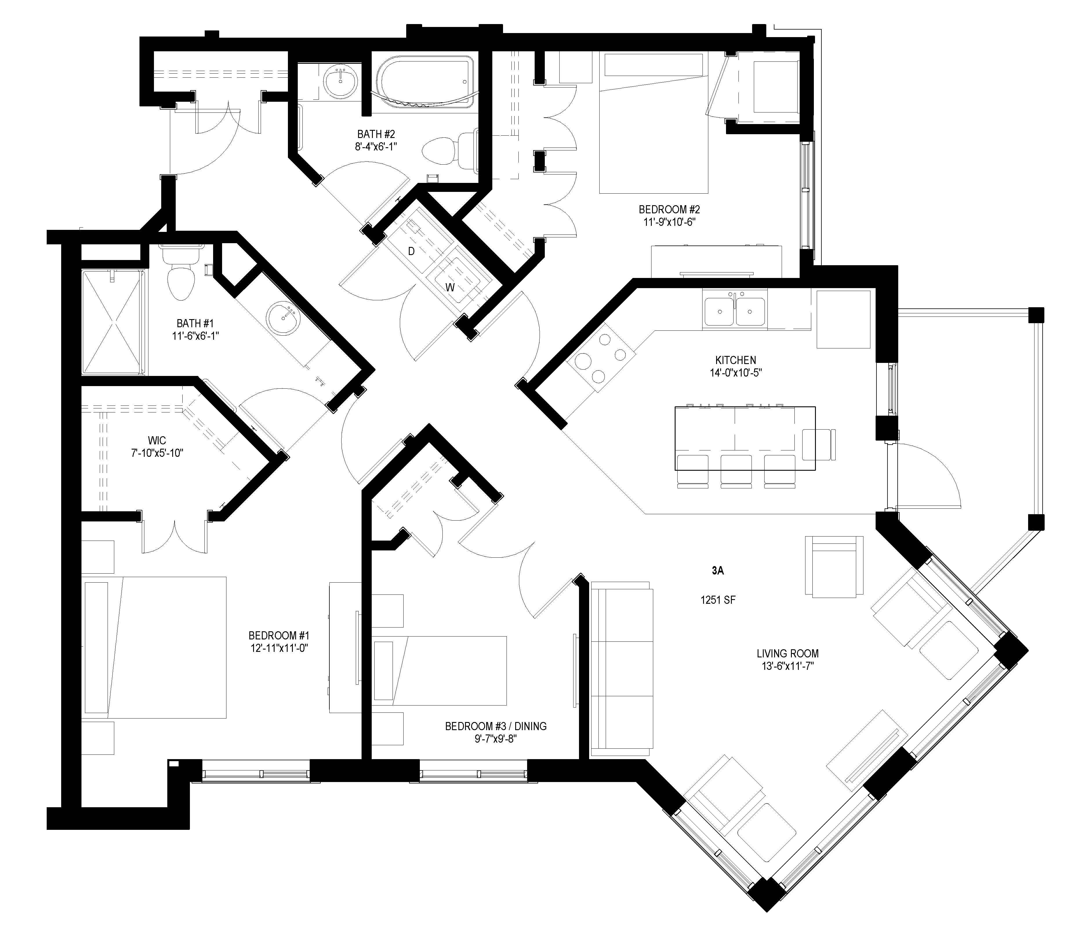 Three Bedroom - A floor plan